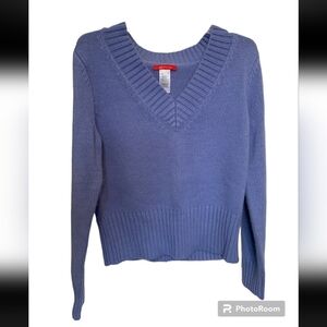 AK Anne Klein Women’s Medium Purple V Neck Pullover Wool Blend Preppy Cabincore